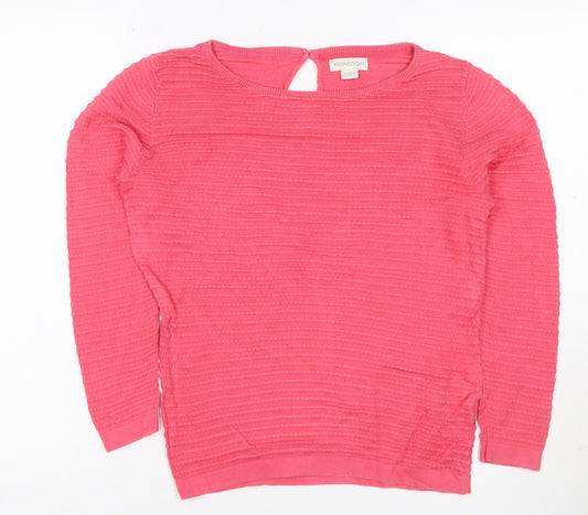 Monsoon Women Pink UK 10 Cotton Textured Knit Crew Neck Jumper