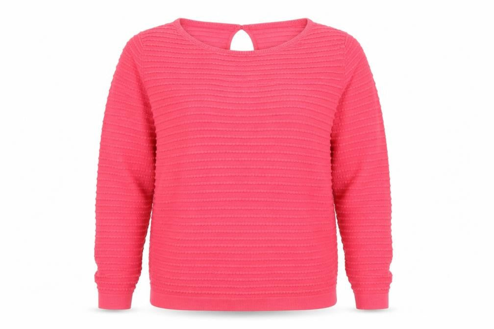 Monsoon Women Pink UK 10 Cotton Textured Knit Crew Neck Jumper