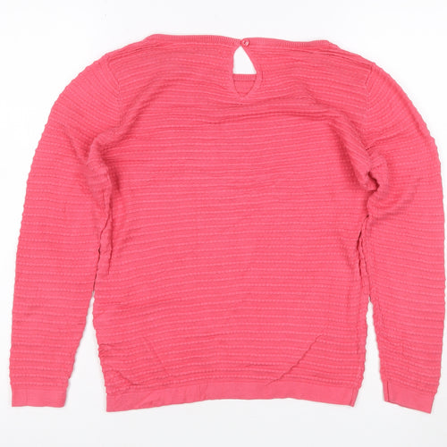 Monsoon Women Pink UK 10 Cotton Textured Knit Crew Neck Jumper