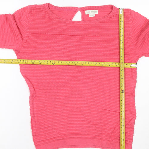 Monsoon Women Pink UK 10 Cotton Textured Knit Crew Neck Jumper