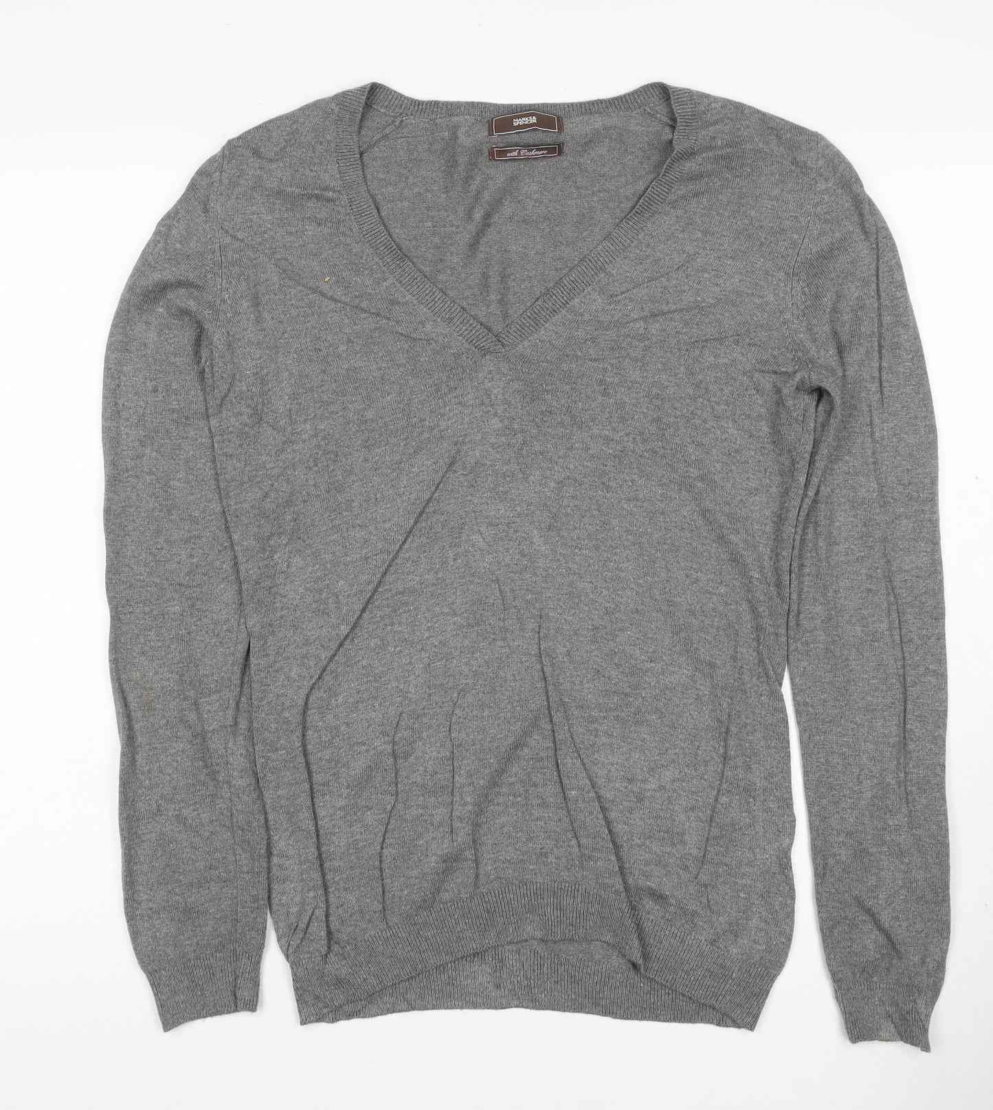 Marks and Spencer Women’s Grey Cashmere V-Neck Jumper UK 12