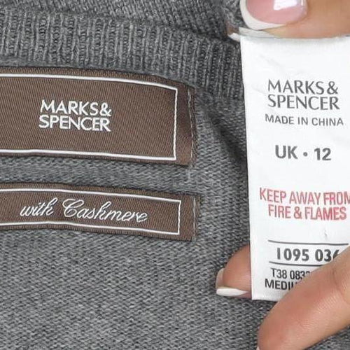 Marks and Spencer Women’s Grey Cashmere V-Neck Jumper UK 12