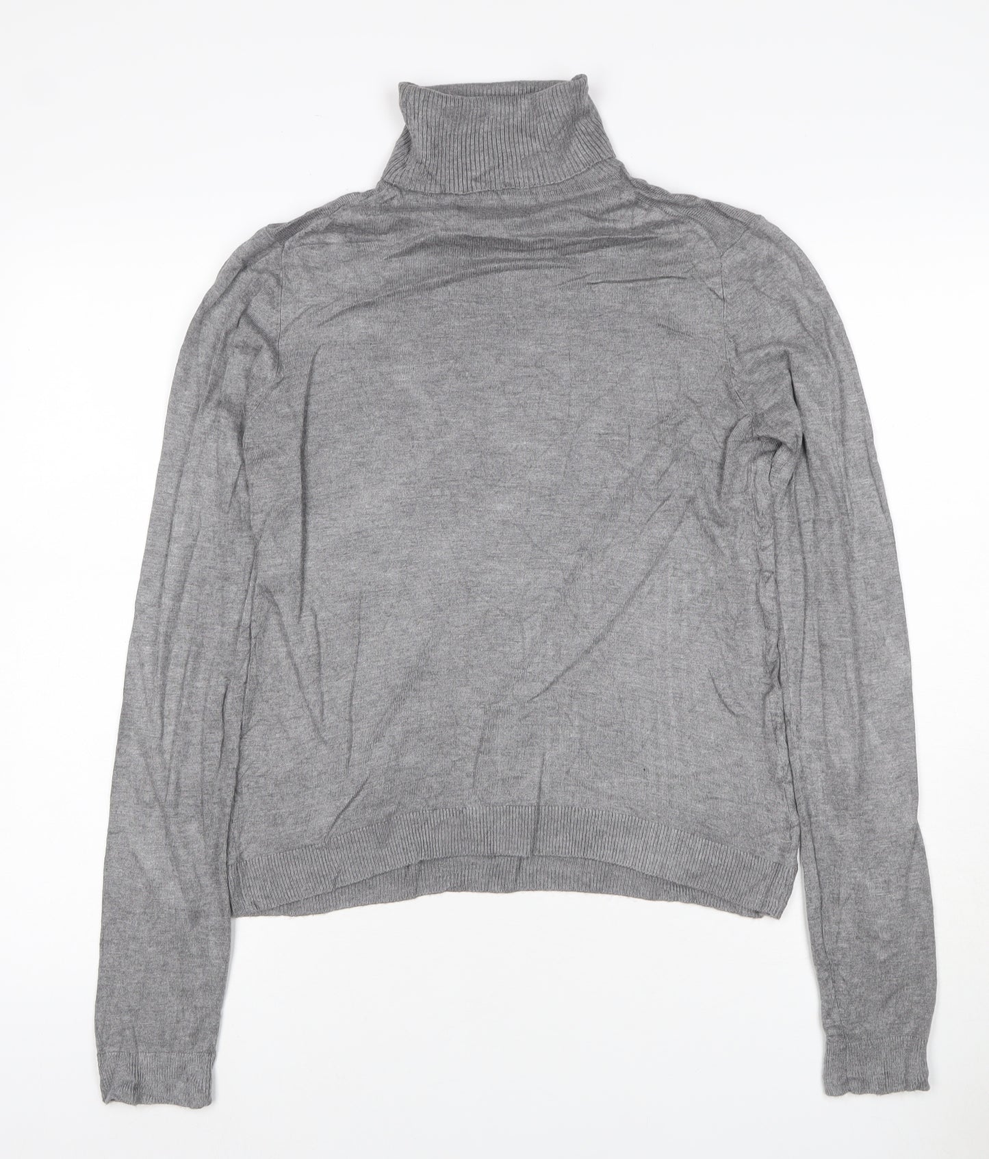 Mango Women Grey UK 10 Roll Neck Fine Knit Long Sleeve Jumper