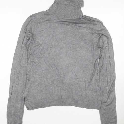 Mango Women Grey UK 10 Roll Neck Fine Knit Long Sleeve Jumper