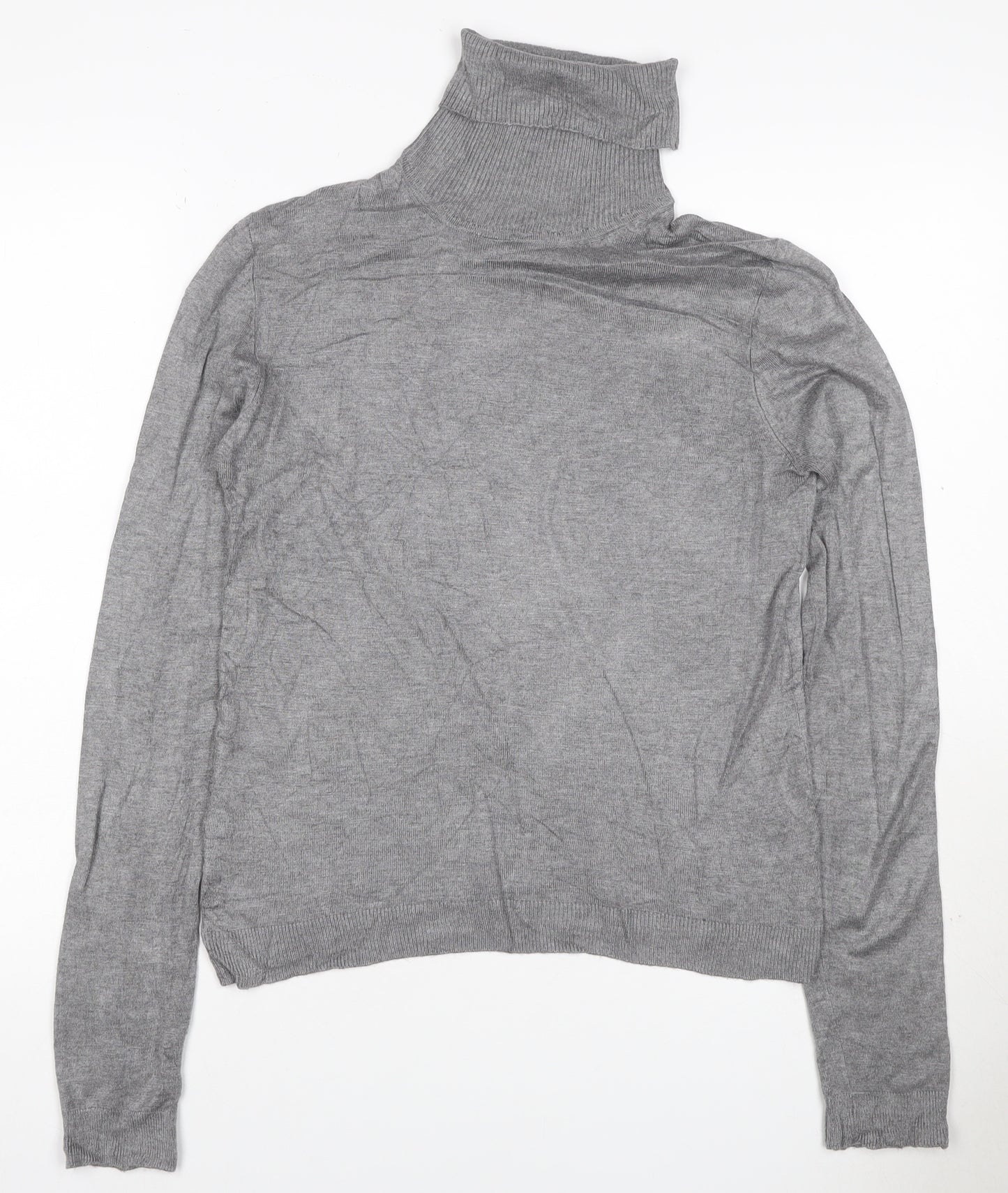 Mango Women Grey UK 10 Roll Neck Fine Knit Long Sleeve Jumper