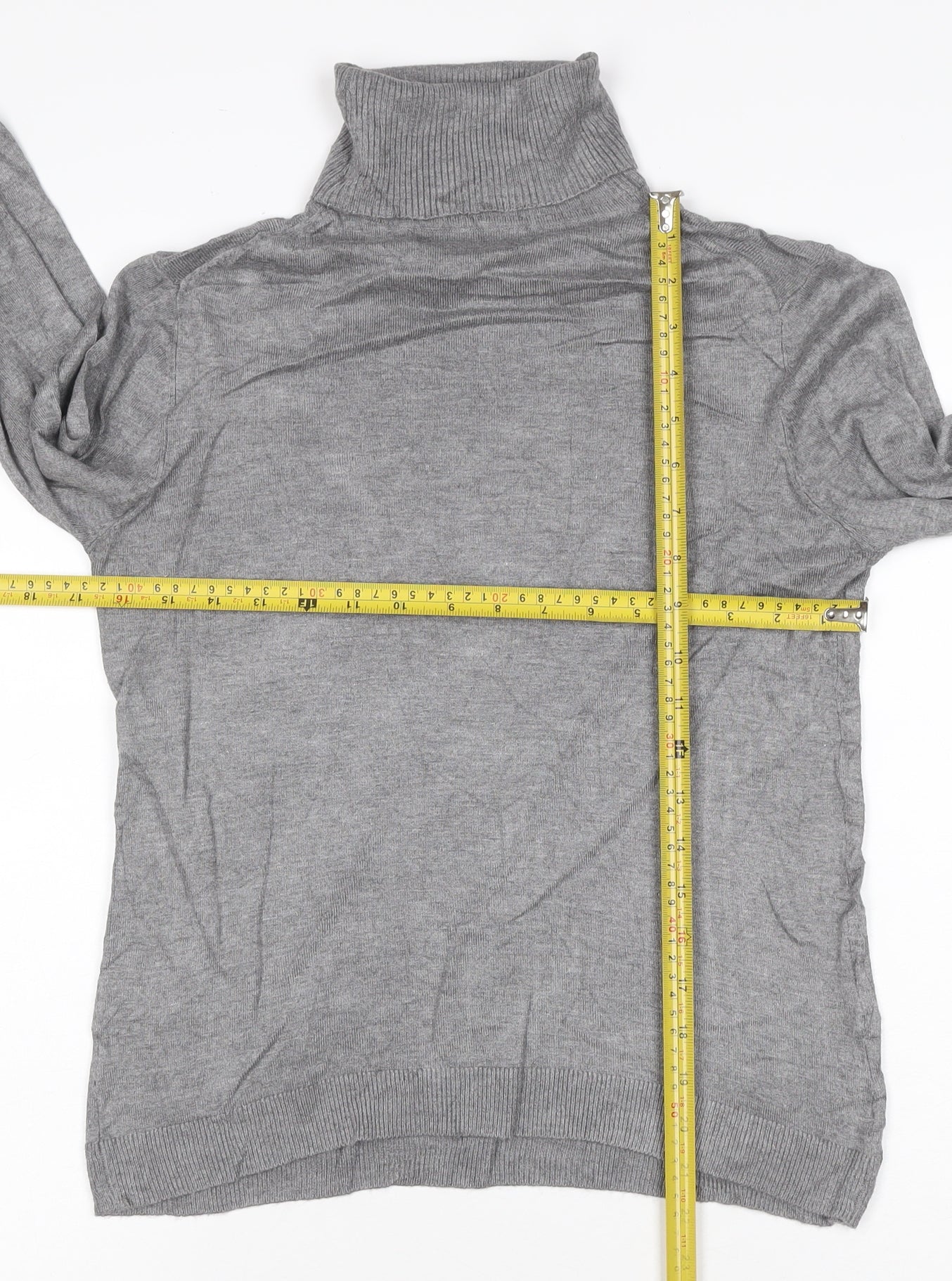 Mango Women Grey UK 10 Roll Neck Fine Knit Long Sleeve Jumper
