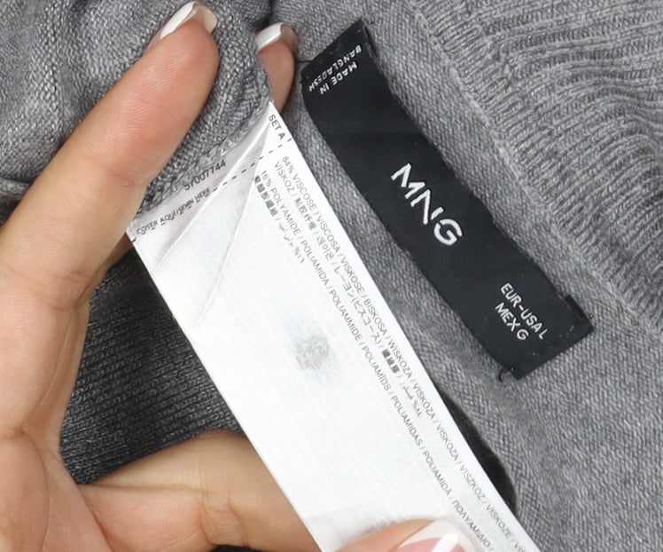 Mango Women Grey UK 10 Roll Neck Fine Knit Long Sleeve Jumper