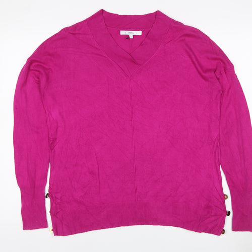 Next Women Pink S V-Neck Long Sleeve Modal Knit Pullover Jumper