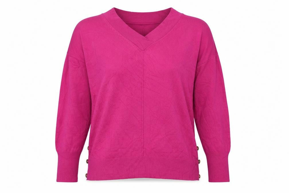 Front view of Next Women Pink S V-Neck Long Sleeve Modal Knit jumper