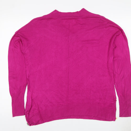 Next Women Pink S V-Neck Long Sleeve Modal Knit Pullover Jumper