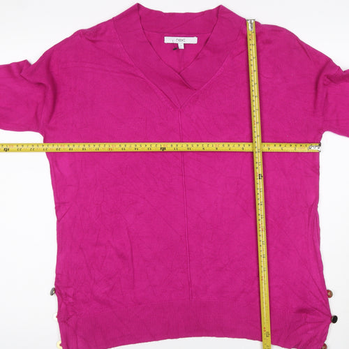 Next Women Pink S V-Neck Long Sleeve Modal Knit Pullover Jumper