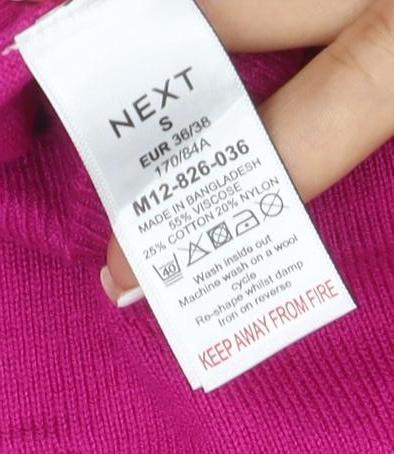 Next Women Pink S V-Neck Long Sleeve Modal Knit Pullover Jumper