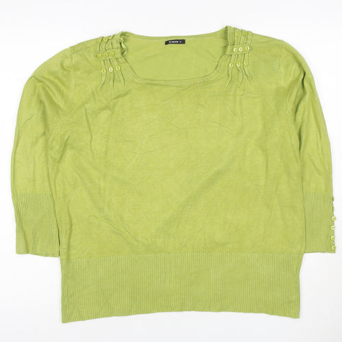 Roman Women Green UK 18 3/4 Sleeve Scoop Neck Button Knit Jumper