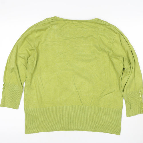Roman Women Green UK 18 3/4 Sleeve Scoop Neck Button Knit Jumper