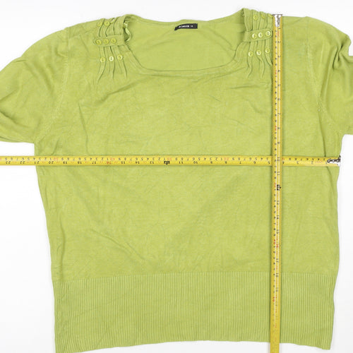 Roman Women Green UK 18 3/4 Sleeve Scoop Neck Button Knit Jumper