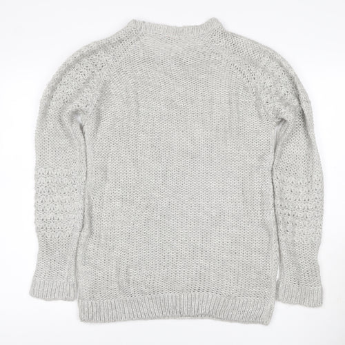 Dorothy Perkins Women Grey UK 12 Chunky Knit Crew Neck Pullover Jumper