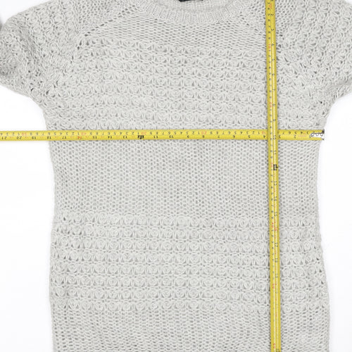 Dorothy Perkins Women Grey UK 12 Chunky Knit Crew Neck Pullover Jumper