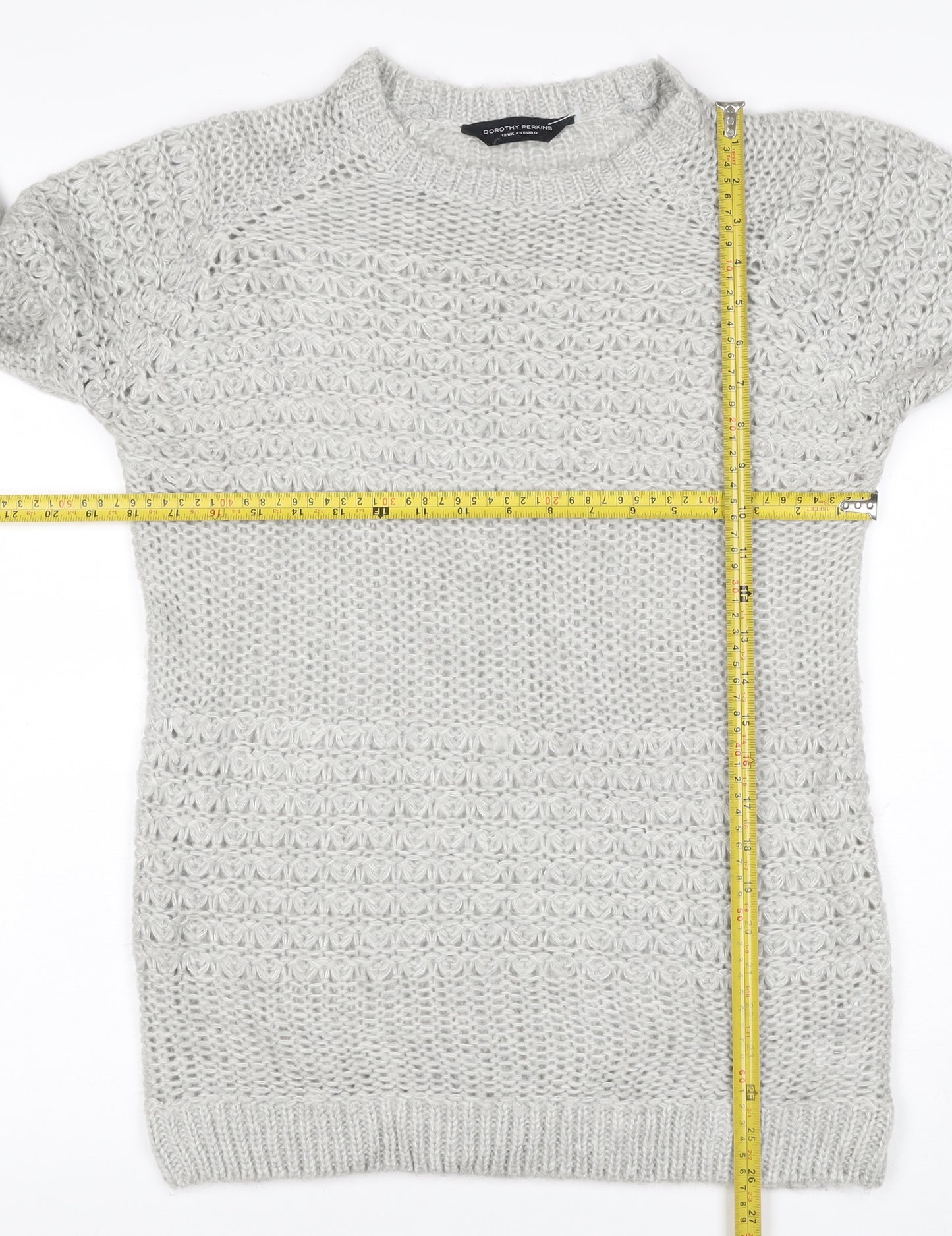 Dorothy Perkins Women Grey UK 12 Chunky Knit Crew Neck Pullover Jumper
