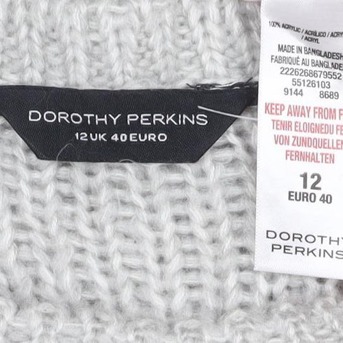 Dorothy Perkins Women Grey UK 12 Chunky Knit Crew Neck Pullover Jumper