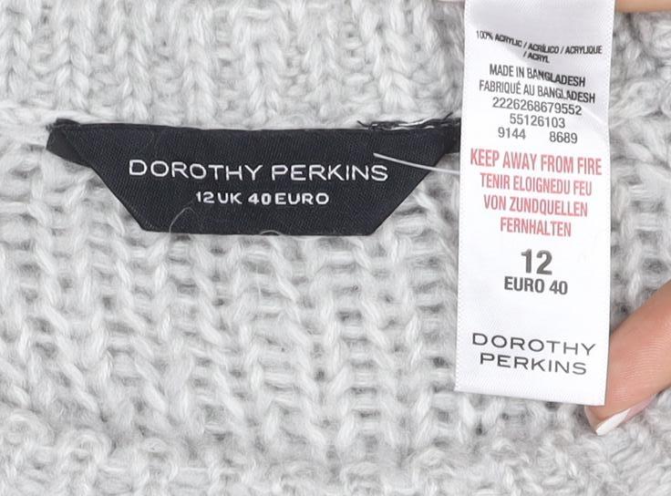 Dorothy Perkins Women Grey UK 12 Chunky Knit Crew Neck Pullover Jumper