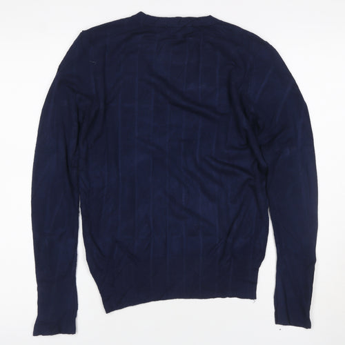 Zara Women Blue UK 12 Pullover Crew Neck Viscose Knit Jumper Button Cuffs