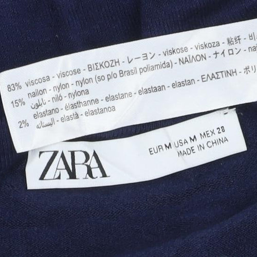Zara Women Blue UK 12 Pullover Crew Neck Viscose Knit Jumper Button Cuffs