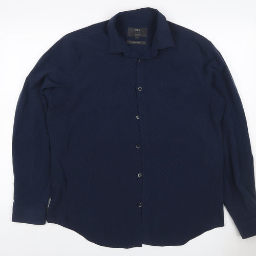 Marks and Spencer Men’s Blue M Regular Geometric Easy Care Shirt
