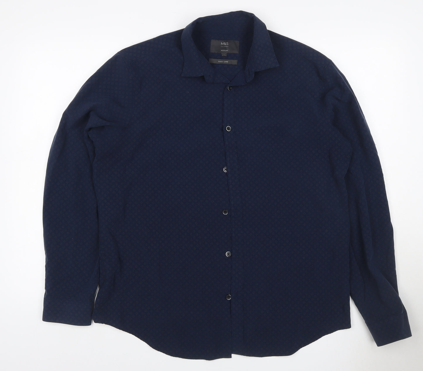 Marks and Spencer Men’s Blue M Regular Geometric Easy Care Shirt