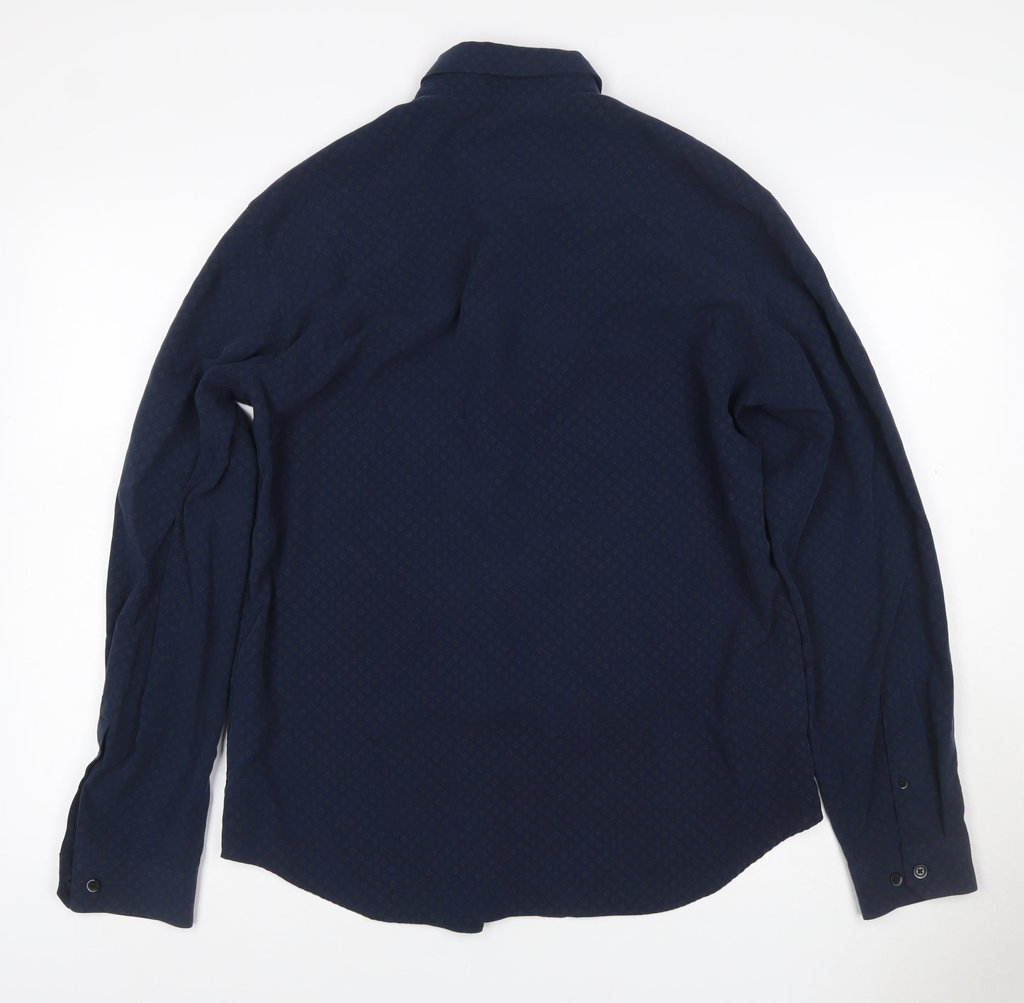 Marks and Spencer Men’s Blue M Regular Geometric Easy Care Shirt