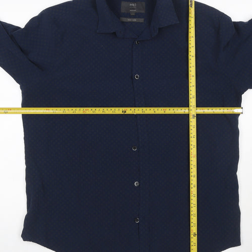Marks and Spencer Men’s Blue M Regular Geometric Easy Care Shirt