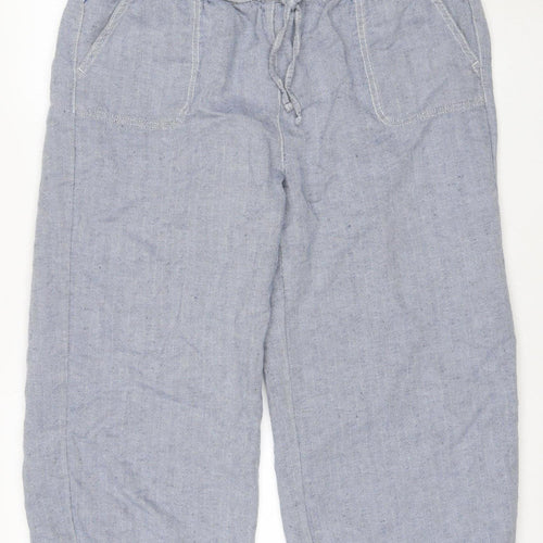 Marks and Spencer Women’s Blue UK 16 Linen Blend Herringbone Trousers