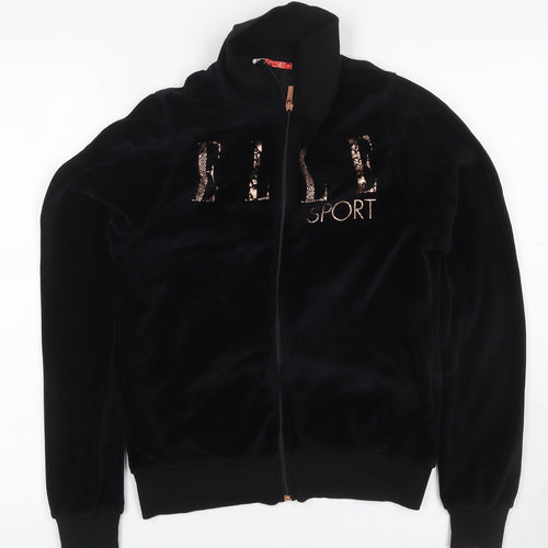 Elle Sport Women's Black UK 12 Velour Full Zip High Neck Sweatshirt