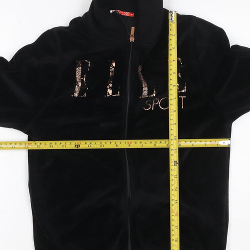 Elle Sport Women's Black UK 12 Velour Full Zip High Neck Sweatshirt