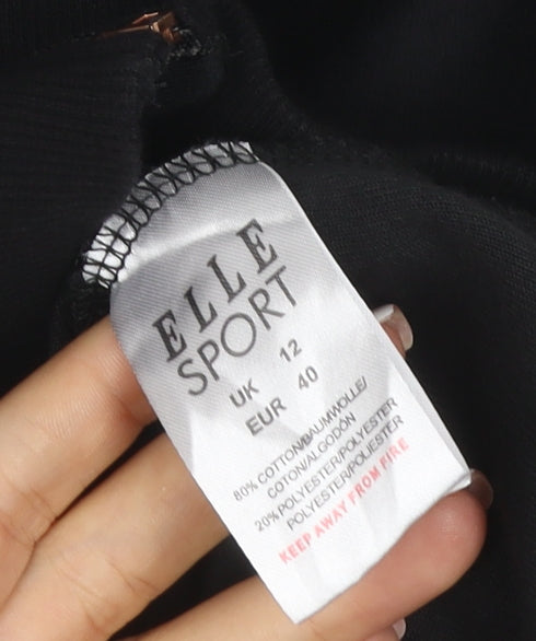 Elle Sport Women's Black UK 12 Velour Full Zip High Neck Sweatshirt