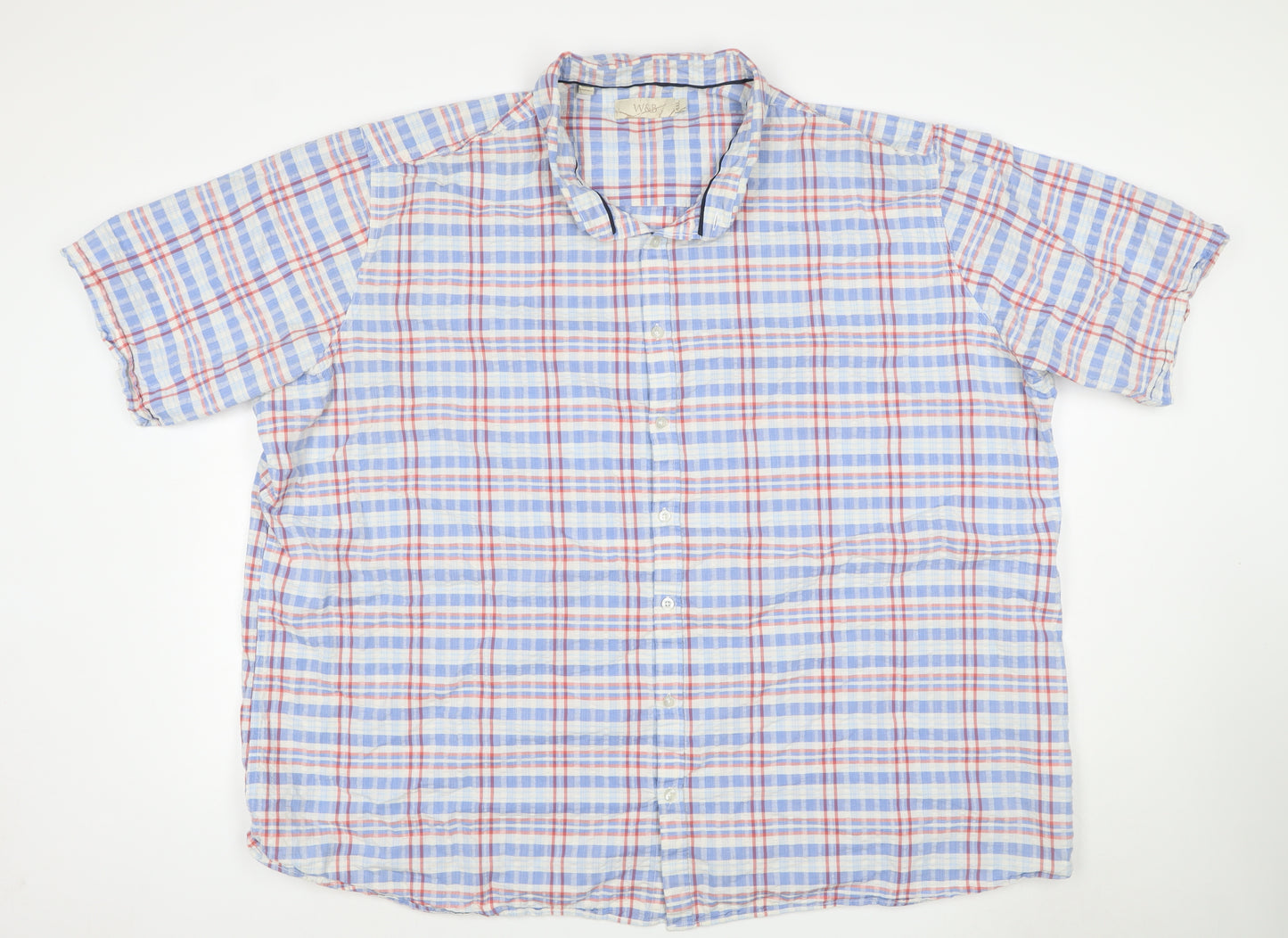 W&B Men’s Multicoloured Plaid Cotton Short Sleeve Button-Up Shirt Size 14