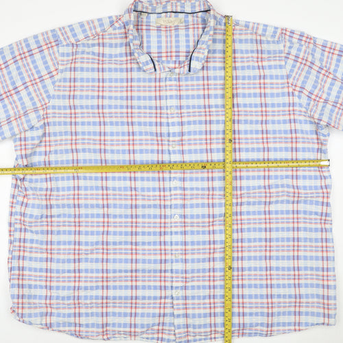 W&B Men’s Multicoloured Plaid Cotton Short Sleeve Button-Up Shirt Size 14