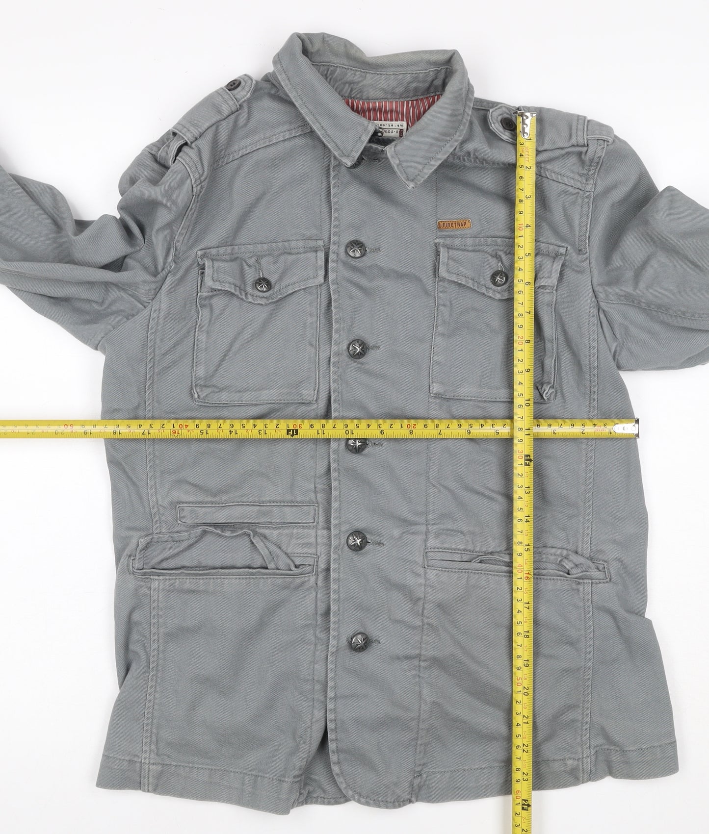 Firetrap Men’s Grey M Military Cotton Twill Button Jacket