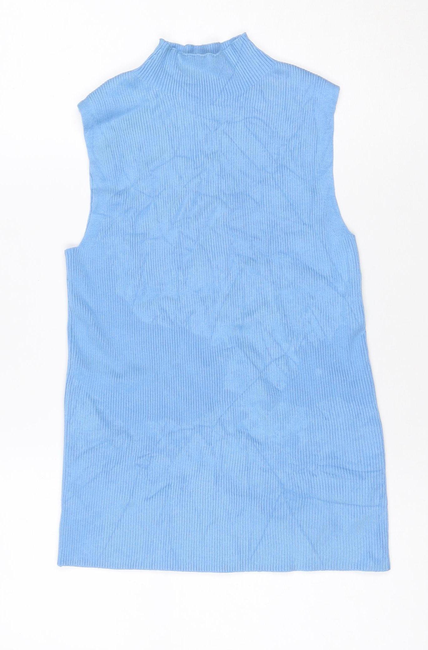 Marks and Spencer Women Blue Size 12 Ribbed Knit Tank Top