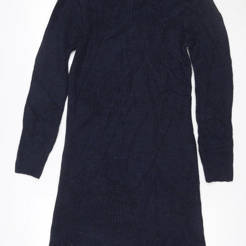 Tu Women Blue Size 16 V-Neck Long Sleeve Ribbed Knit Midi Jumper Dress
