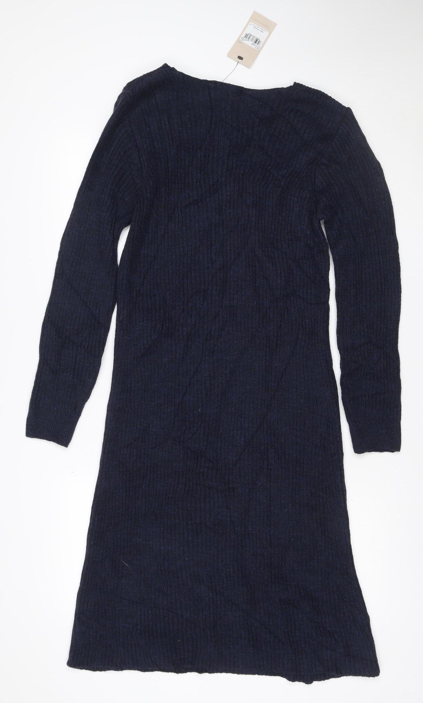 Tu Women Blue Size 16 V-Neck Long Sleeve Ribbed Knit Midi Jumper Dress