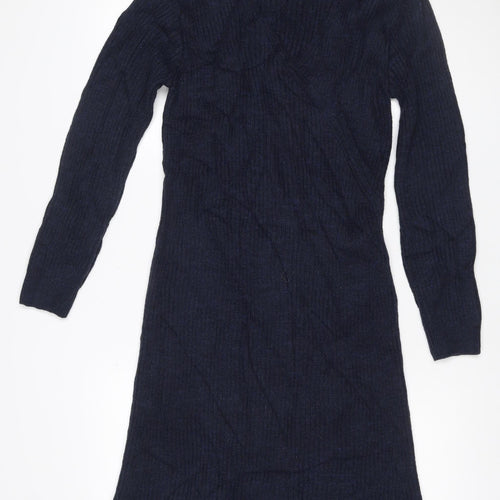 Tu Women Blue Size 16 V-Neck Long Sleeve Ribbed Knit Midi Jumper Dress