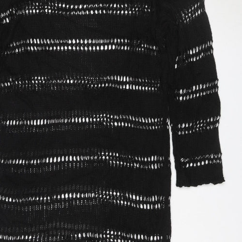 Zara Women Black M Knit Fringe Jumper Dress Long Sleeve Sheer