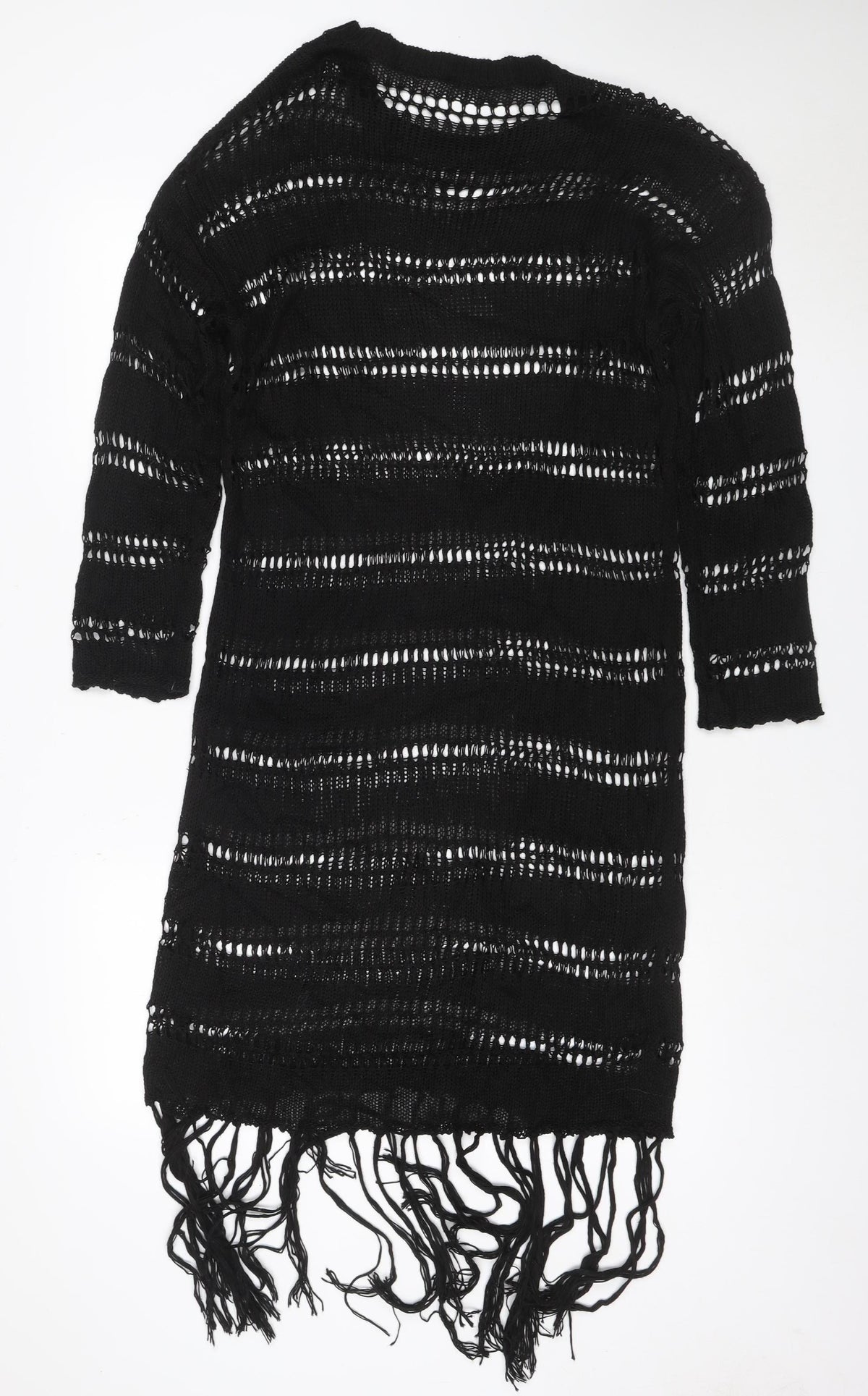 Zara Women Black M Knit Fringe Jumper Dress Long Sleeve Sheer