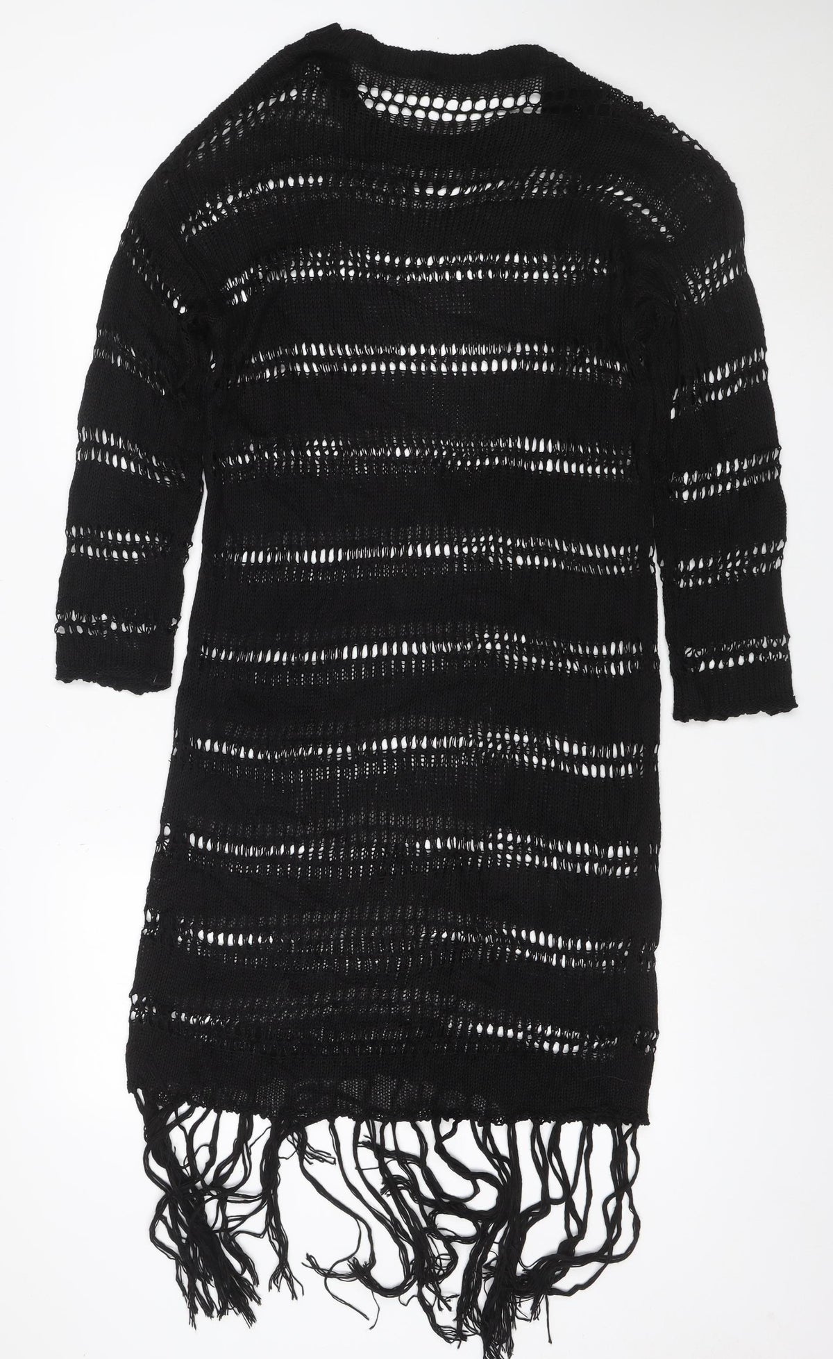 Zara Women Black M Knit Fringe Jumper Dress Long Sleeve Sheer