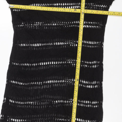 Zara Women Black M Knit Fringe Jumper Dress Long Sleeve Sheer