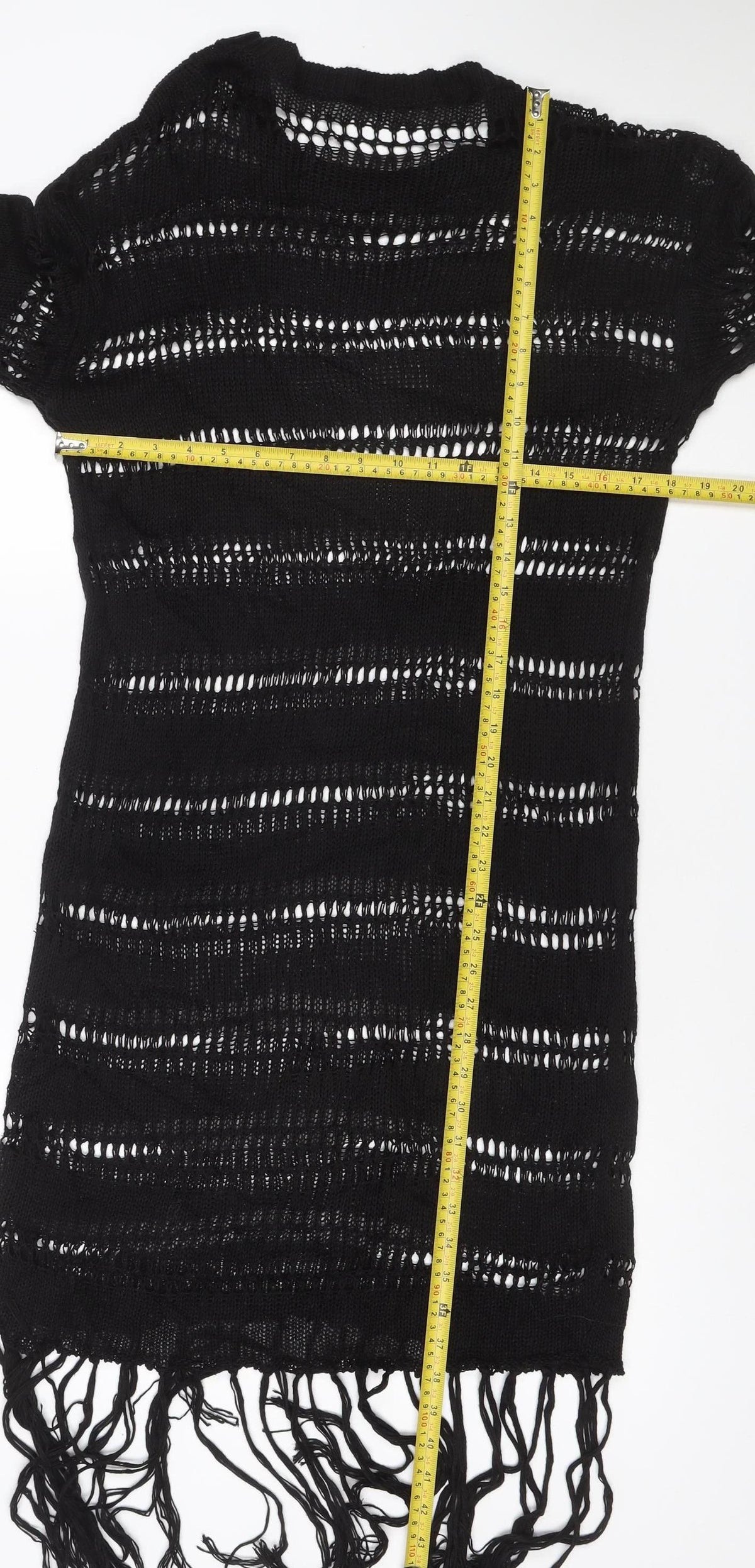 Zara Women Black M Knit Fringe Jumper Dress Long Sleeve Sheer