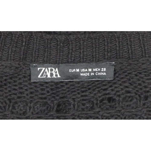 Zara Women Black M Knit Fringe Jumper Dress Long Sleeve Sheer