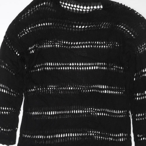 Zara Women Black M Knit Fringe Jumper Dress Long Sleeve Sheer