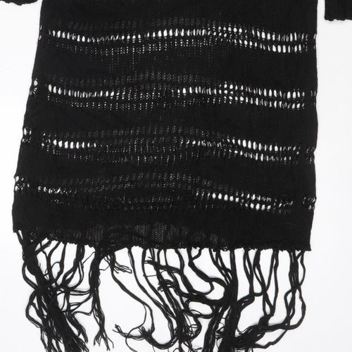 Zara Women Black M Knit Fringe Jumper Dress Long Sleeve Sheer