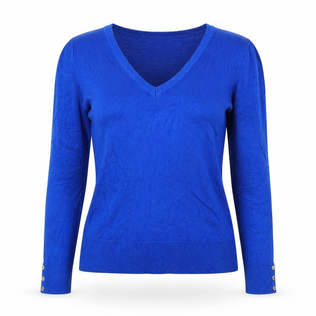 Oasis Women Blue V-Neck Long Sleeve Button Cuff Knit Jumper UK 10